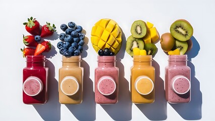 Drink in glass with ice and straw on beige background