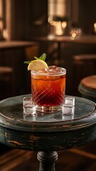 Glass of cider or pear cocktail or lemonade cinnamon sticks anise stars on white wooden background