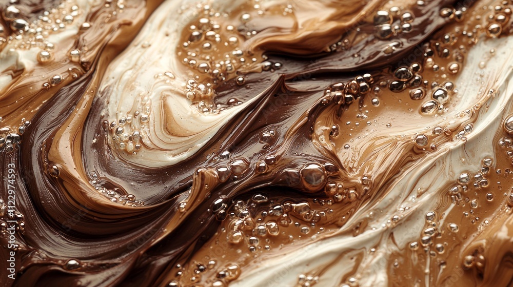 Poster Delicate swirls and bubbles of mocha mousse form an artistic blend of rich colors that tempt the senses with their creamy texture and depth