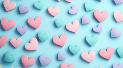 Obraz premium affectionate silhouette Valentine background Colorful heart shapes scattered pastel background