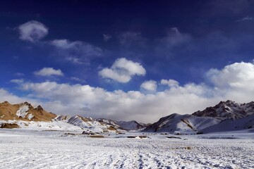 landscape with snow,  Snow Valley in Kyrgyzstan