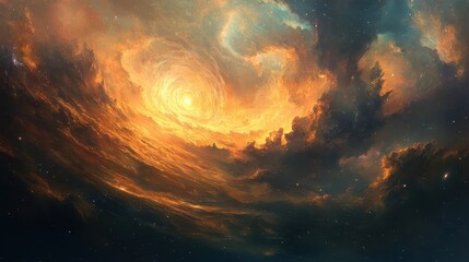 Obraz premium A Cosmic Whirlpool with a Glowing Center in a Starry Sky