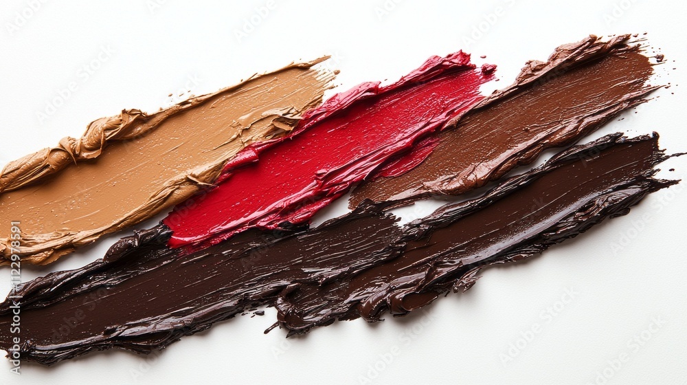 Poster A stunning array of mocha mousse colors spread elegantly, revealing their smooth textures and captivating hues, perfect for creative projects