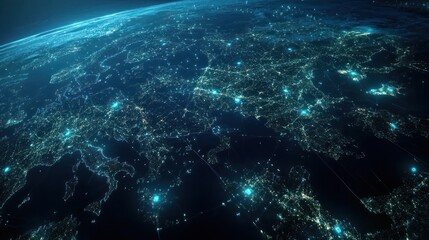 Obraz premium Europe's Glowing Network: A Nighttime Satellite View