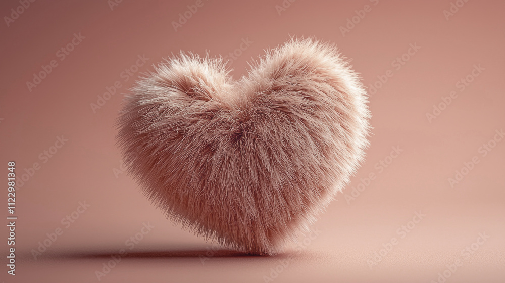Poster a fluffy heart shape in trendy mocha mousse color radiates warmth and style, set against a soft, inv