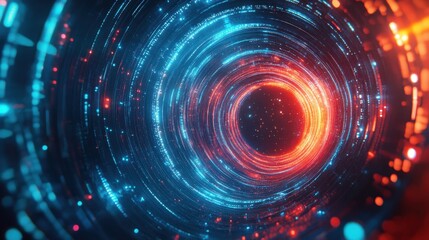 Obraz premium Abstract Circular Light Pattern with Blue and Red Glowing Lines