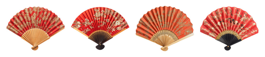 Decorative Fans Isolated on Transparent Background