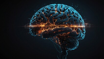 cool illustration photo of human brain cells with light made by AI generative