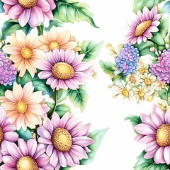 Seamless striped watercolor floral