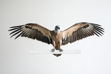 Obraz premium A vulture holding on to a white flat rod white background white floor