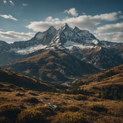 Fototapeta premium A scenic mountain landscape where each peak represents a category of trivia like history, science, and entertainment.