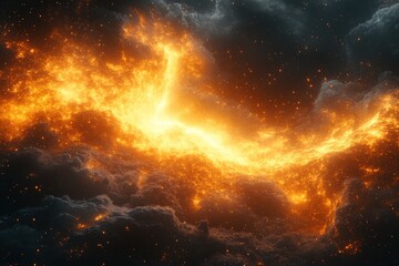 Fototapeta premium A vibrant cosmic scene depicting fiery clouds and stellar elements in space.