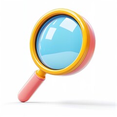 Cartoon-Style 3D Website Search Magnifying Glass Icon on Isolated White Background