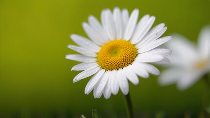 Obraz premium A Single White Daisy Against a Vibrant Green Backdrop - Generative Ai