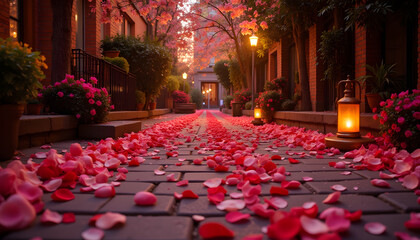 Heart Street: “A cozy street studded with pink and red rose petals.