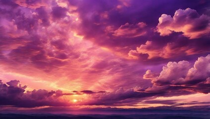 Obraz premium Beautiful purple tinted sunset sky and clouds, dramatic sunset 