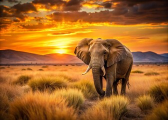 Fototapeta premium Majestic Elephant in the Heart of Namibia's Savannah: A Stunning Fashion Photography Perspective Capturing Nature's Beauty and Wildlife Elegance