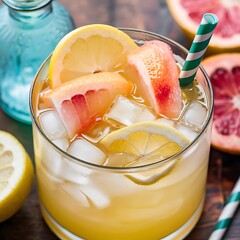 Assorted soda pop glass bottles on a blue background refreshing summer carbonated lemonades