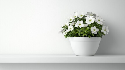 high-resolution photostock of a white flower pot on a white shelf