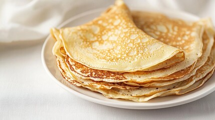 high-resolution photostock of a white plate with pancakes on a white table