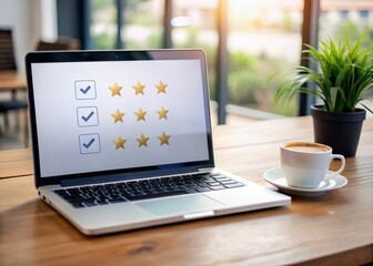 Fototapeta premium Minimalist Concept of Customer Satisfaction Survey, Online User Feedback Rating, and Reputation Management in a Modern Business Environment for Enhanced User Experience