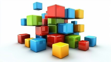 Obraz premium Colorful 3D blocks, abstract design, various sizes and colors.