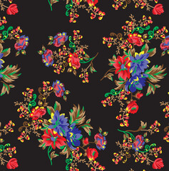 Obraz premium Seamless floral pattern with leaves ,botanical flowers with abstract allover design and background texture