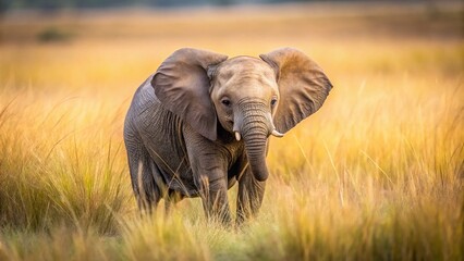 Fototapeta premium Minimalist Photography of a Baby Elephant in a Serene Natural Habitat, Emphasizing the Beauty of Wildlife and Simplicity in Composition for Stunning Visual Appeal