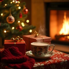 Fototapeta premium christmas table setting with candles
