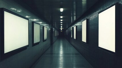 Empty hallway with blank advertising space.