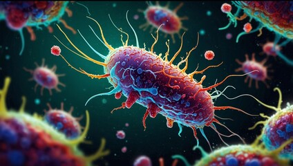 photo of bacteria microorganisms made by AI generative