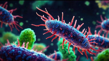 photo of bacteria microorganisms made by AI generative