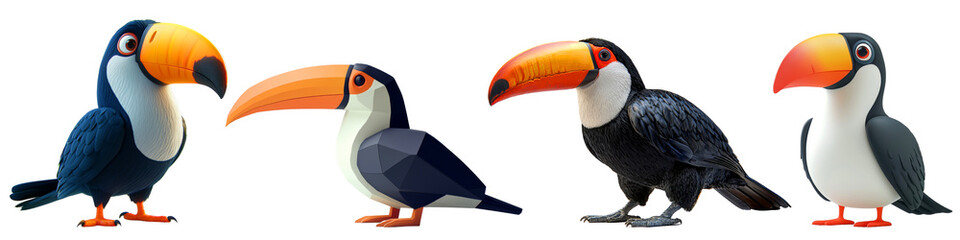 Obraz premium Colorful toucans in various artistic styles, vibrant and lively