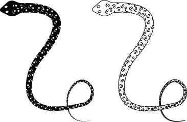 Obraz premium Snake animal icon set isolated on transparent background. Collection of snake silhouettes in various forms. Top view of a snake for a danger warning sign design. Creeping Cobra or Python Ideal