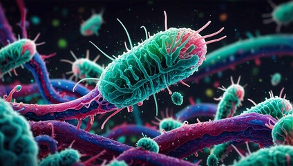photo of bacteria microorganisms made by AI generative