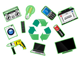 Electronic waste recycling bin vector illustration, e-waste container