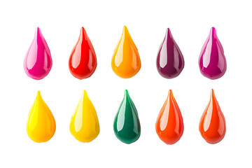 Nail polish drops of different colors isolated on transparent or white background, png