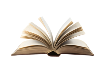 Opened book browsing pages shuffling isolated on transparent or white background, png