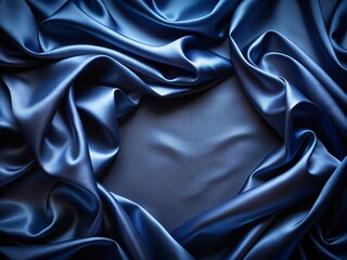 Fototapeta premium Luxurious Dark Blue Silk Satin Background with Soft Folds and Shiny Texture, Perfect for Elegant Designs, Banners, and Announcements for Birthdays, Christmas, or Valentine's Day