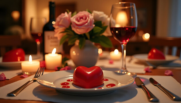 Evening romance : Kitchen table set for a romantic dinner party
