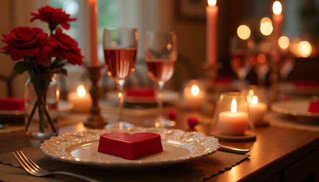 Evening romance : Kitchen table set for a romantic dinner party