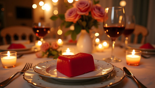 Evening romance : Kitchen table set for a romantic dinner party