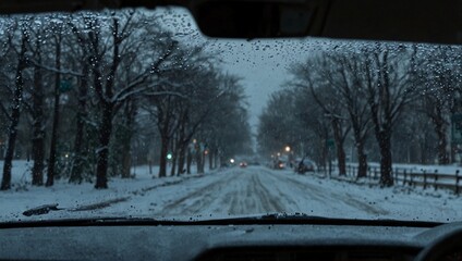 slippery snowy road conditions during winter  made by AI generative