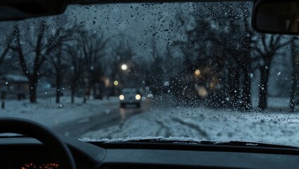 slippery snowy road conditions during winter  made by AI generative