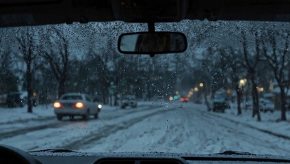 driving conditions during snowy winter made by AI generative