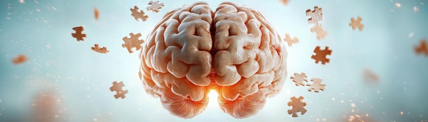 Artistic Rendering of a Human Brain with Dynamically Connecting Puzzle Pieces A Powerful Visual Metaphor for Mental Exercises, Cognitive Enhancement, Brain Training, Memory Improvement, Problem