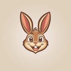 Obraz premium Cartoon rabbit head, happy expression, simple design, cute animal face.