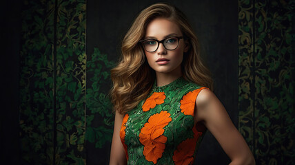 Fototapeta premium Stylish Female Model: Captivating Beauty in the Spotlight