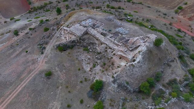 Celtiberian site of Castil de Griegos near Checa. Aerial view from drone. Molina Alto Tajo Geopark. Alto Tajo Natural Park. Guadalajara. Castilla la Mancha. Spain. Europe. Rewilding Europe