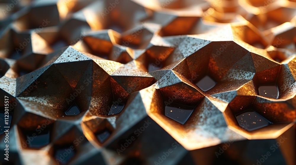 Fototapete dynamic metallic geometry: a close-up of intricate triangular and polygonal patterns